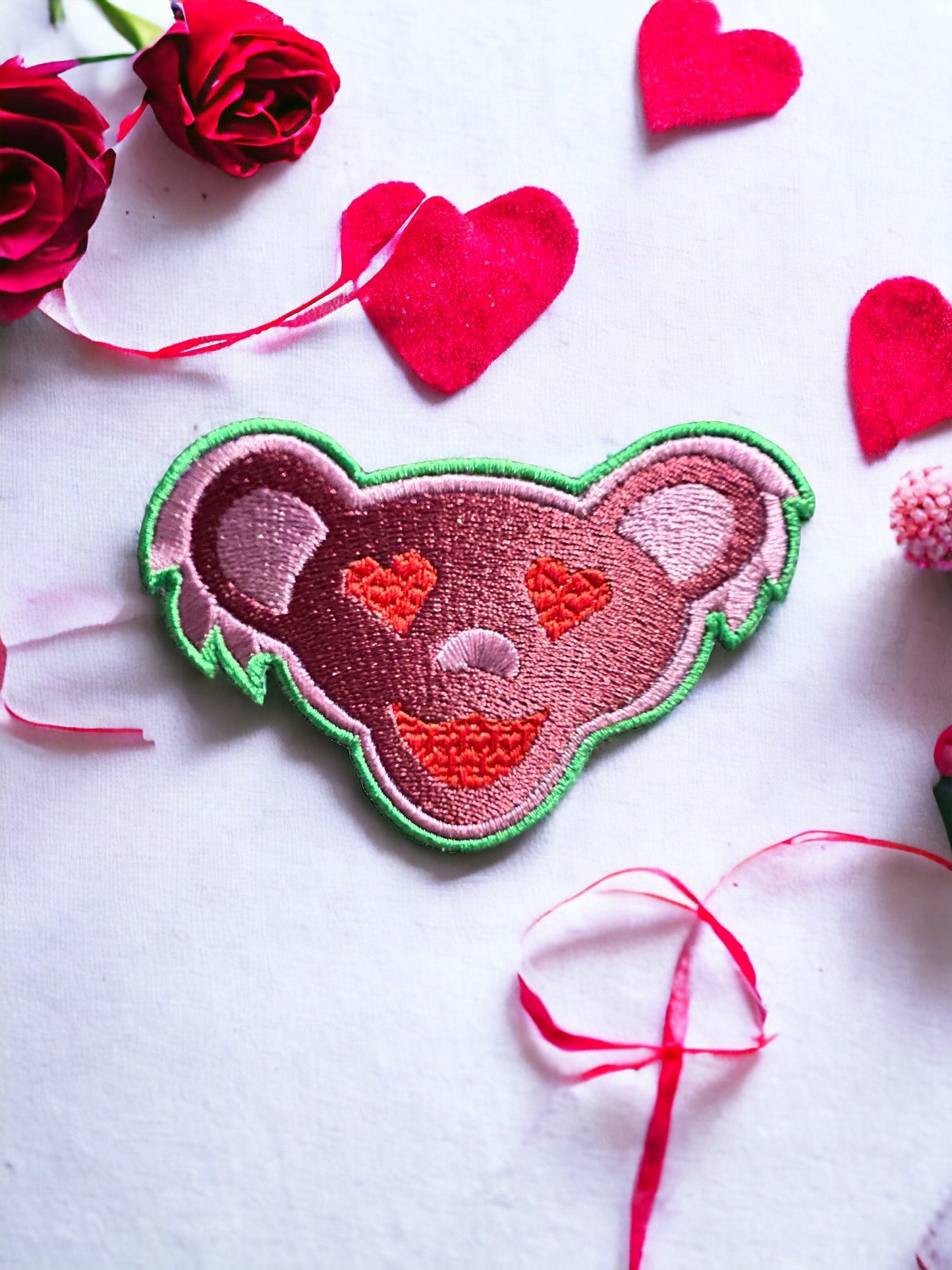 Valentines Day Bear Embroidered Patch Grateful Dead and Co 2.7x4” Iron On Patch Embroidered Hand Made Made To Order