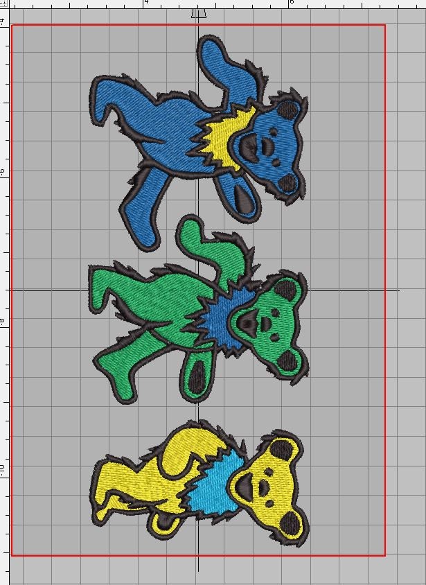 Three Dancing Marching Bear Grateful Dead Embroidery Design Patch File 3" x 7" .Pes, .Jef, .Xxx, .Vp3, .Vip .Hus .Dst
