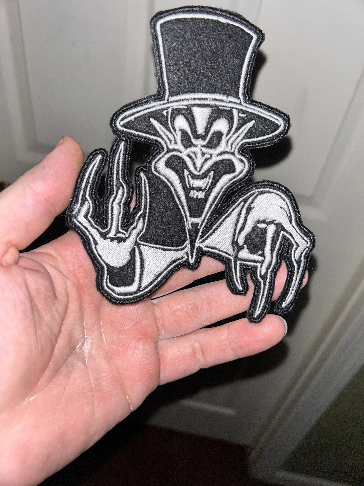 The Ringmaster Glow In The Dark ICP Patch Iron On 4.7” inch by 5.7” inches.