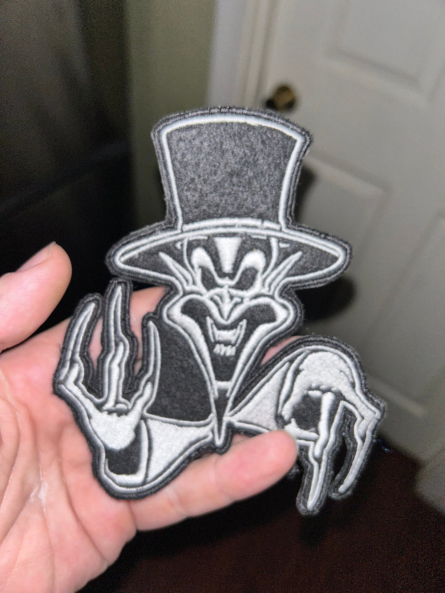 The Ringmaster Glow In The Dark ICP Patch Iron On 4.7” inch by 5.7” inches.