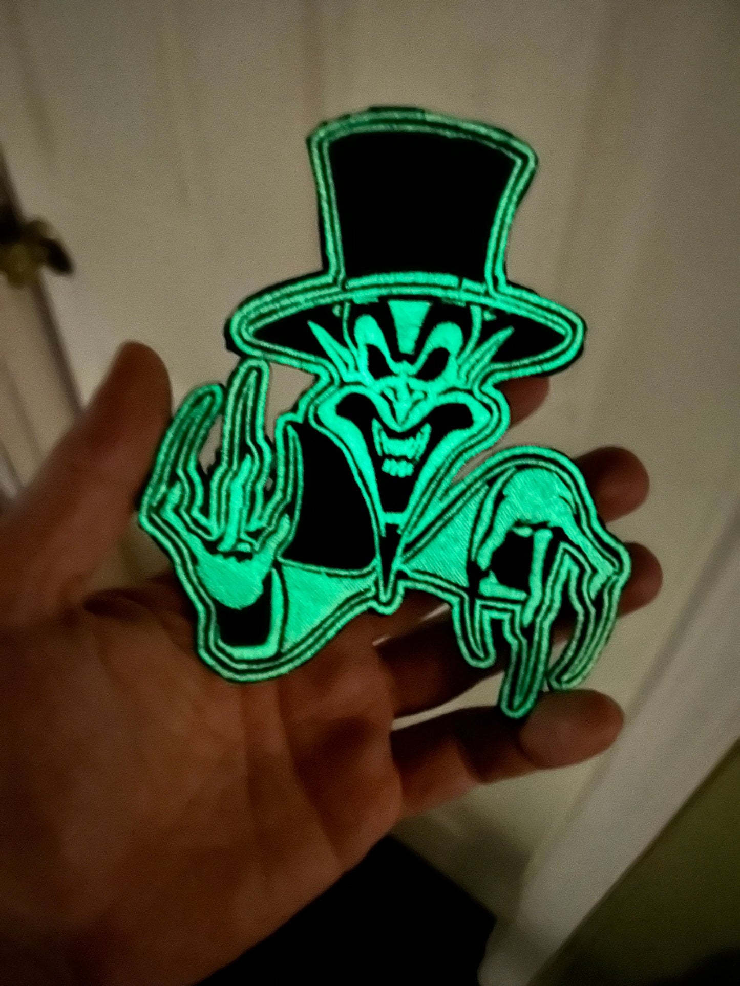The Ringmaster Glow In The Dark ICP Patch Iron On 4.7” inch by 5.7” inches.