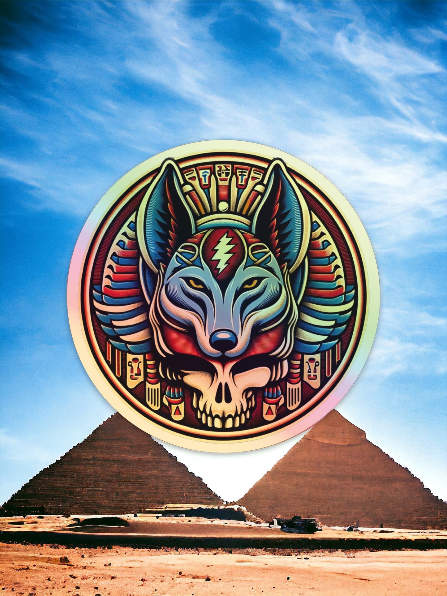 Anubis God of the Dead Holo Stealie Skull 3.5” inch