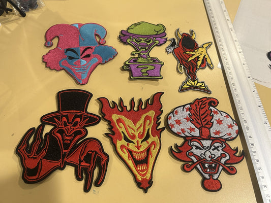 ICP Joker's Cards full set: six 5 inch embroidered patches laid out flat