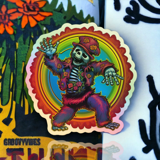 3” inch HOLOGRAPHIC Dancin To The Grave / Grateful Dead Sticker Decal / UV Resistant / Bumper Sticker Halloween theme