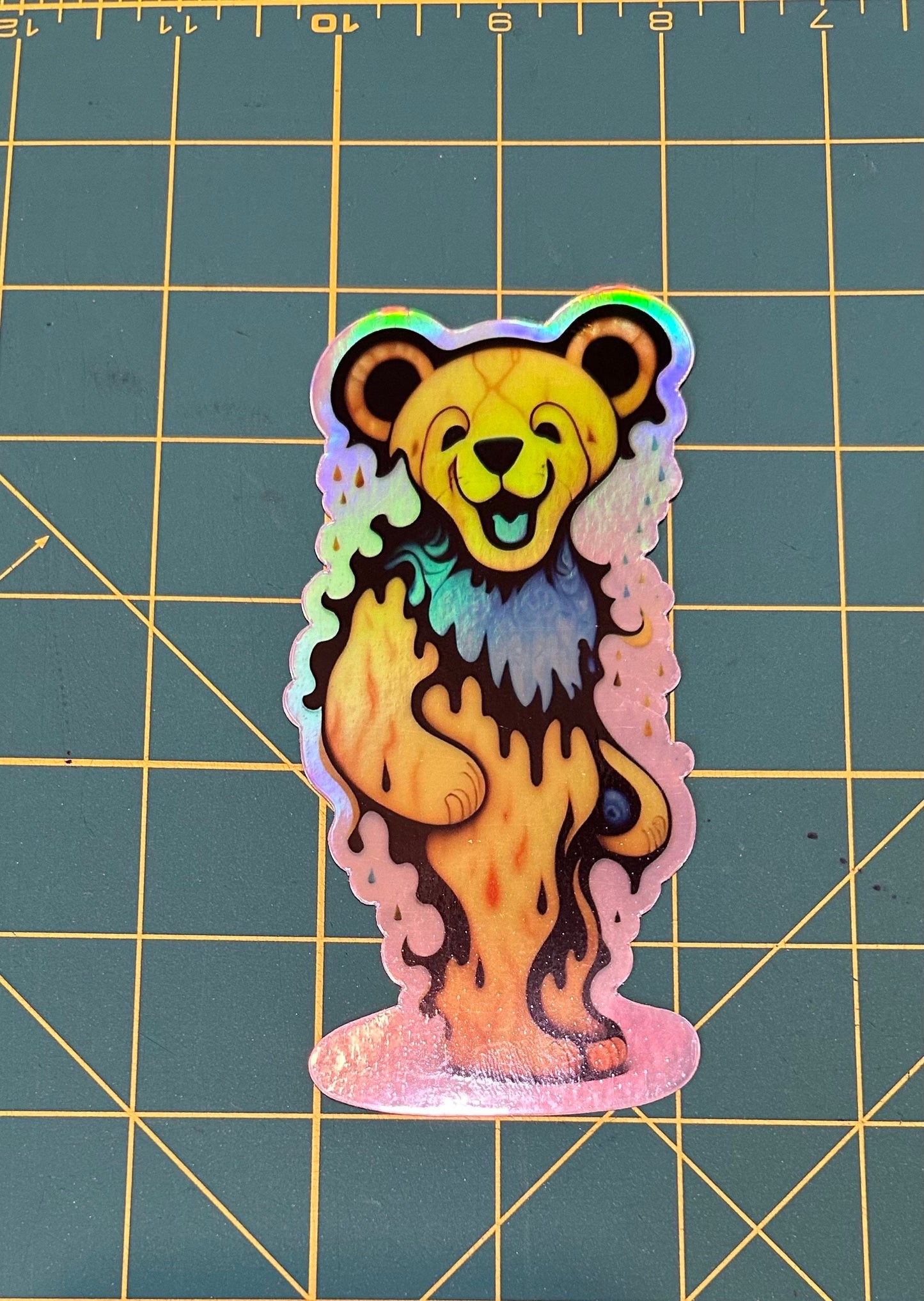 Dancin Bear Electric Yellow / Grateful Dead Decal / Waterproof / UV Resistant / Car Sticker / 2” x 5” inch HOLO / Die Cut / Phone Sticker