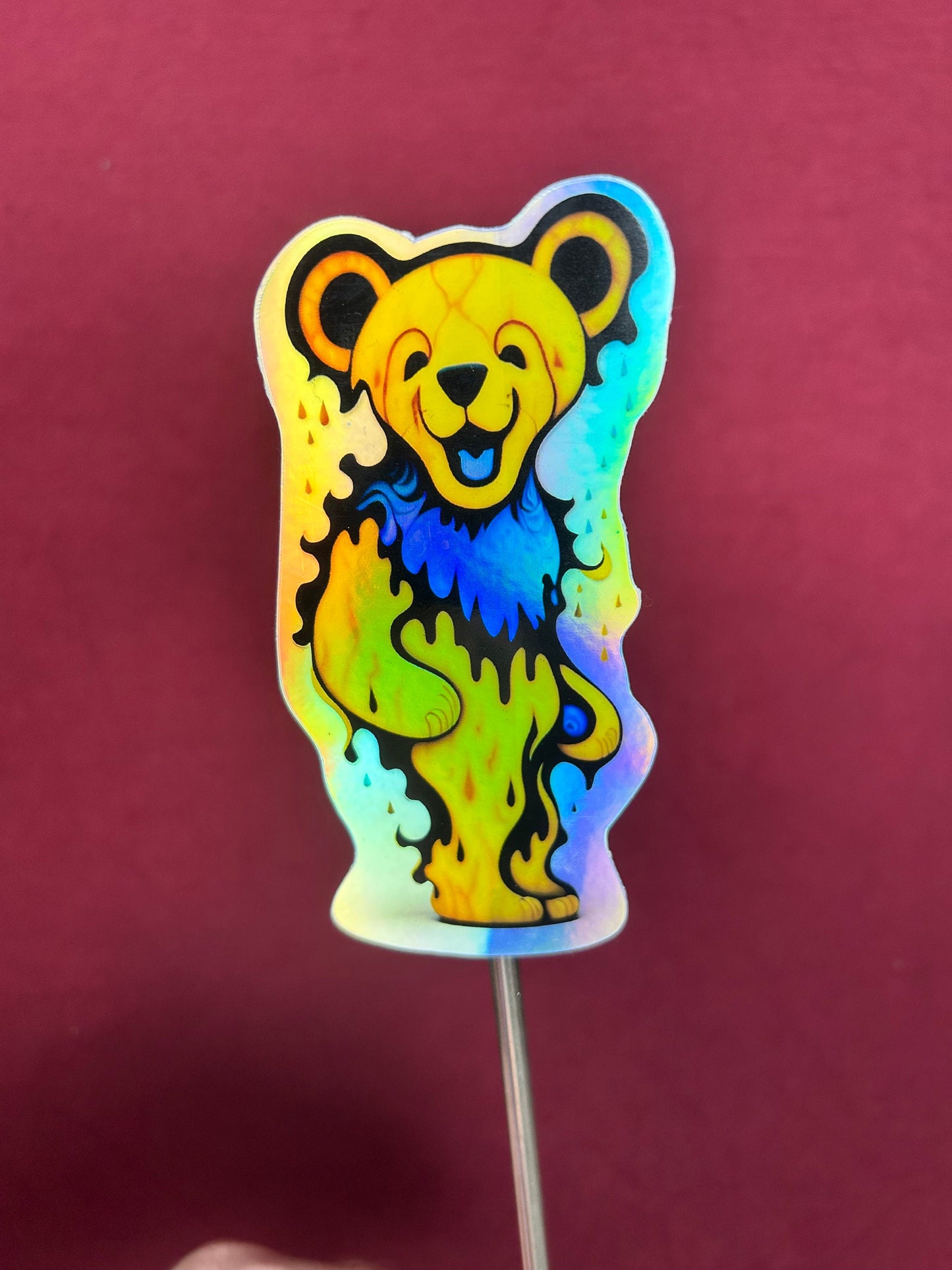 Dancin Bear Electric Yellow / Grateful Dead Decal / Waterproof / UV Resistant / Car Sticker / 2” x 5” inch HOLO / Die Cut / Phone Sticker