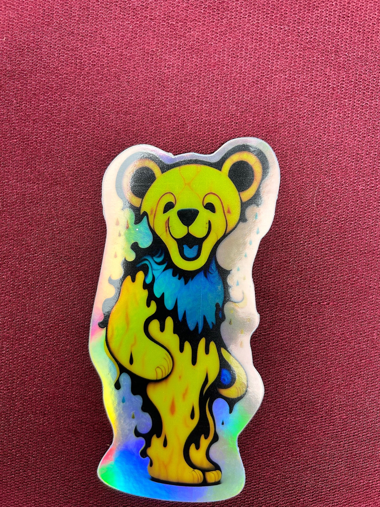 Dancin Bear Electric Yellow / Grateful Dead Decal / Waterproof / UV Resistant / Car Sticker / 2” x 5” inch HOLO / Die Cut / Phone Sticker
