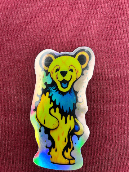 Dancin Bear Electric Yellow / Grateful Dead Decal / Waterproof / UV Resistant / Car Sticker / 2” x 5” inch HOLO / Die Cut / Phone Sticker