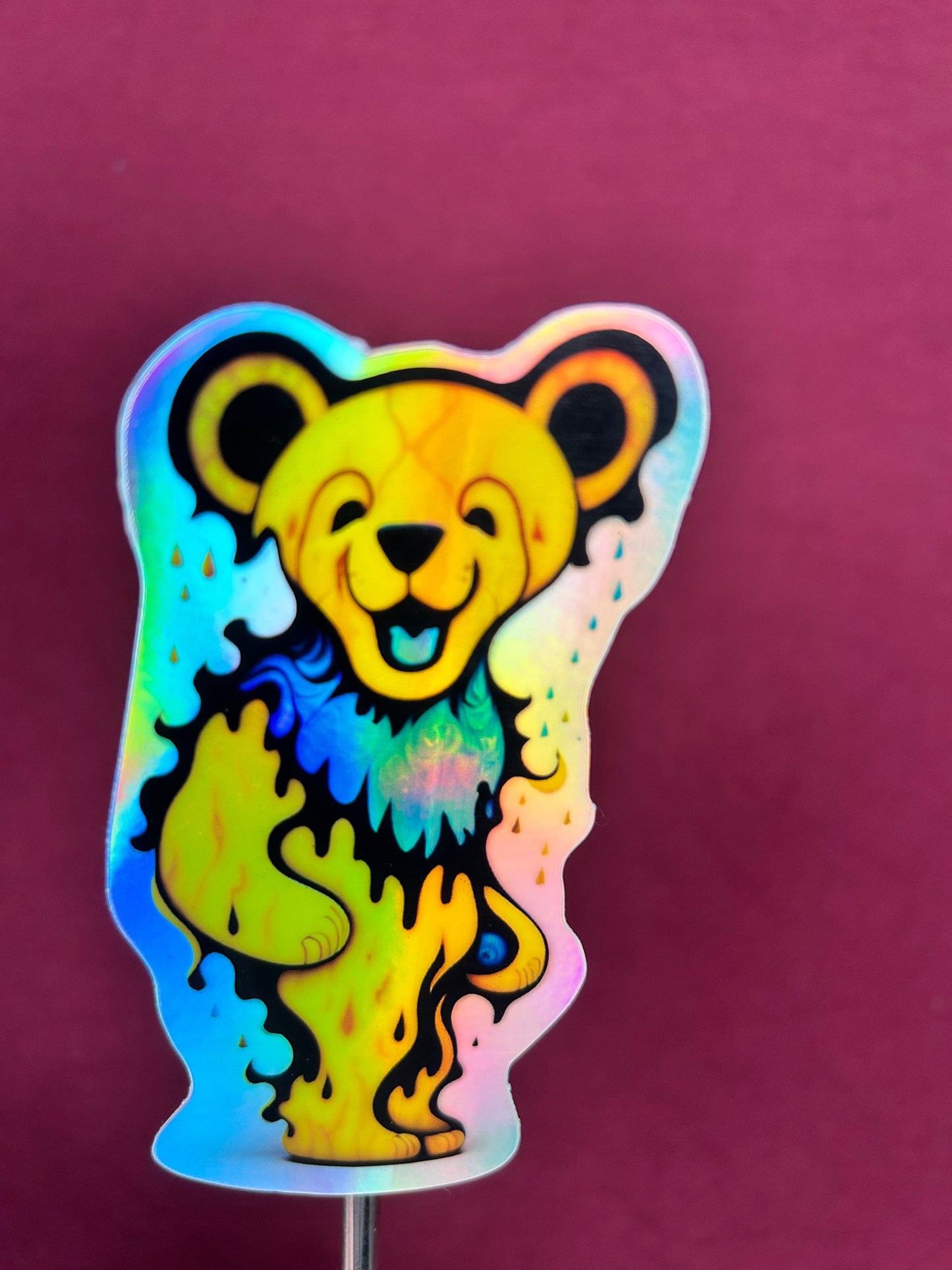Dancin Bear Electric Yellow / Grateful Dead Decal / Waterproof / UV Resistant / Car Sticker / 2” x 5” inch HOLO / Die Cut / Phone Sticker