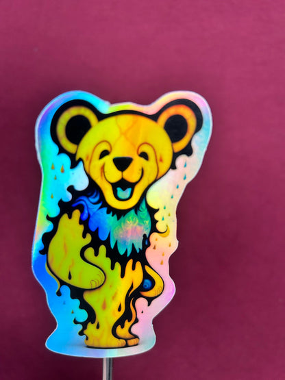 Dancin Bear Electric Yellow / Grateful Dead Decal / Waterproof / UV Resistant / Car Sticker / 2” x 5” inch HOLO / Die Cut / Phone Sticker