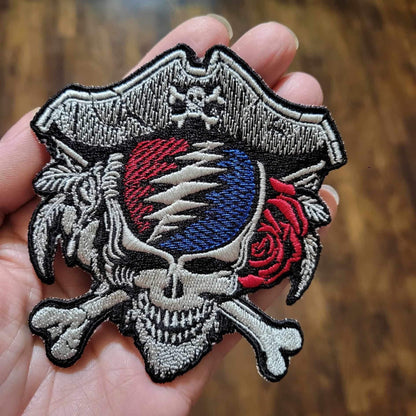 DeadBeard The Dread Pirate Patch / Grateful Dead Stealie 4” AND 6" inch Made Made To Order Iron On Custom Colors or GLOW in the DARK
