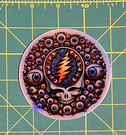 3.5” inch All Seeing Eyes Holo Stealie Skull / Visceral Grateful Dead Sticker Decal / UV Resistant / Die Cut phone laptop sticker