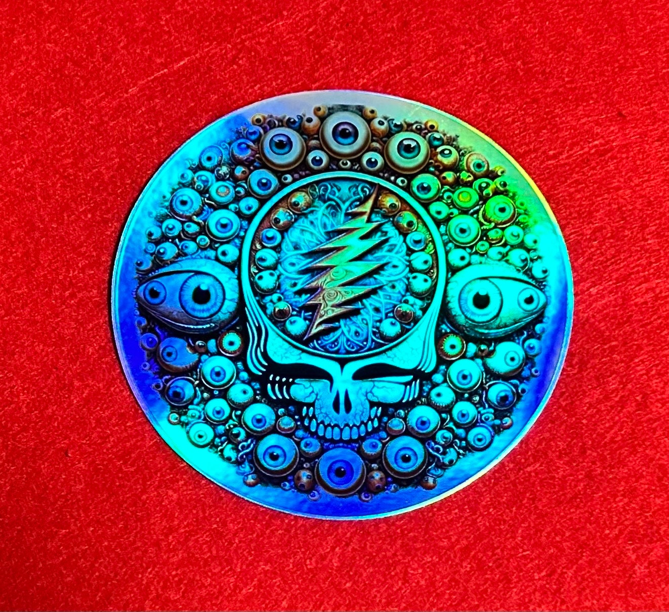 3.5” inch All Seeing Eyes Holo Stealie Skull / Visceral Grateful Dead Sticker Decal / UV Resistant / Die Cut phone laptop sticker