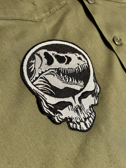 Jurassic Stealie 4.2x 5.5” inch Iron On Patch / Dinosaur Steal Your Face