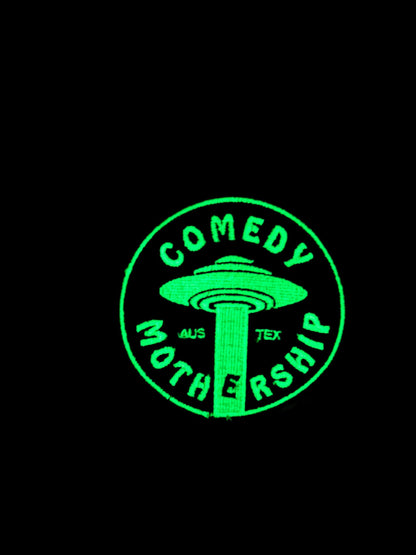 Comedy Mothership Feltie Patch 4” Round Iron On / GLOW / Joe  / Austin Texas / Stand Up Comedy
