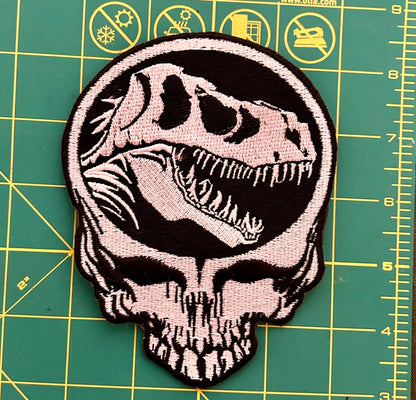 Jurassic Stealie 4.2x 5.5” inch Iron On Patch / Dinosaur Steal Your Face