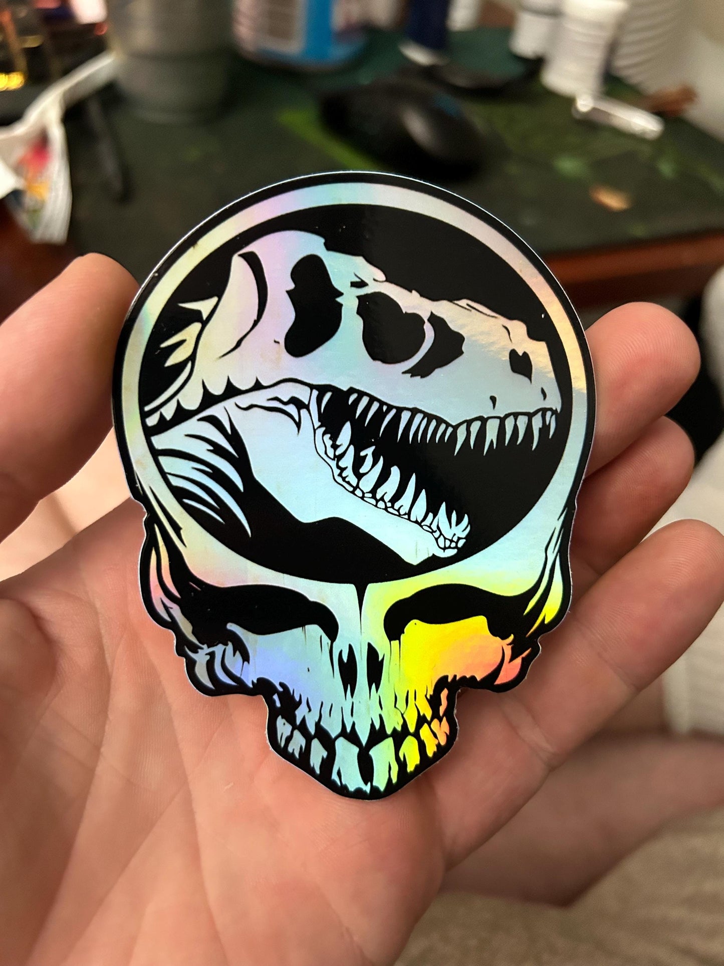 Jurassic Stealie HOLO 3 x 3.89 inch / Jurassic Park Steal Your Face / Grateful Dead