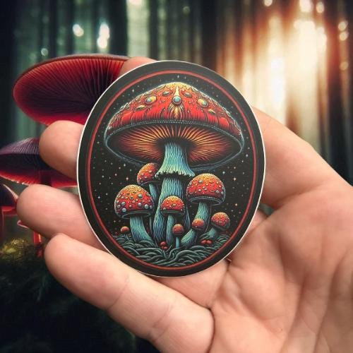 Amanita Mystica - 2.59x3 Inch Vinyl Decal, Fantasy Art, Psychedelic Mushroom Design”