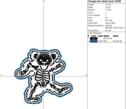 Skeleton Dancing Bear Embroidery File