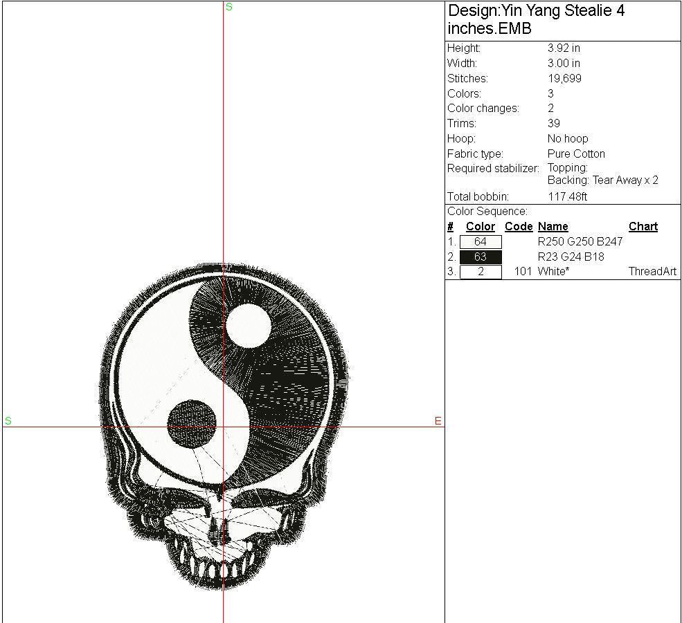 Yin Yang Embroidery File Steely Patch