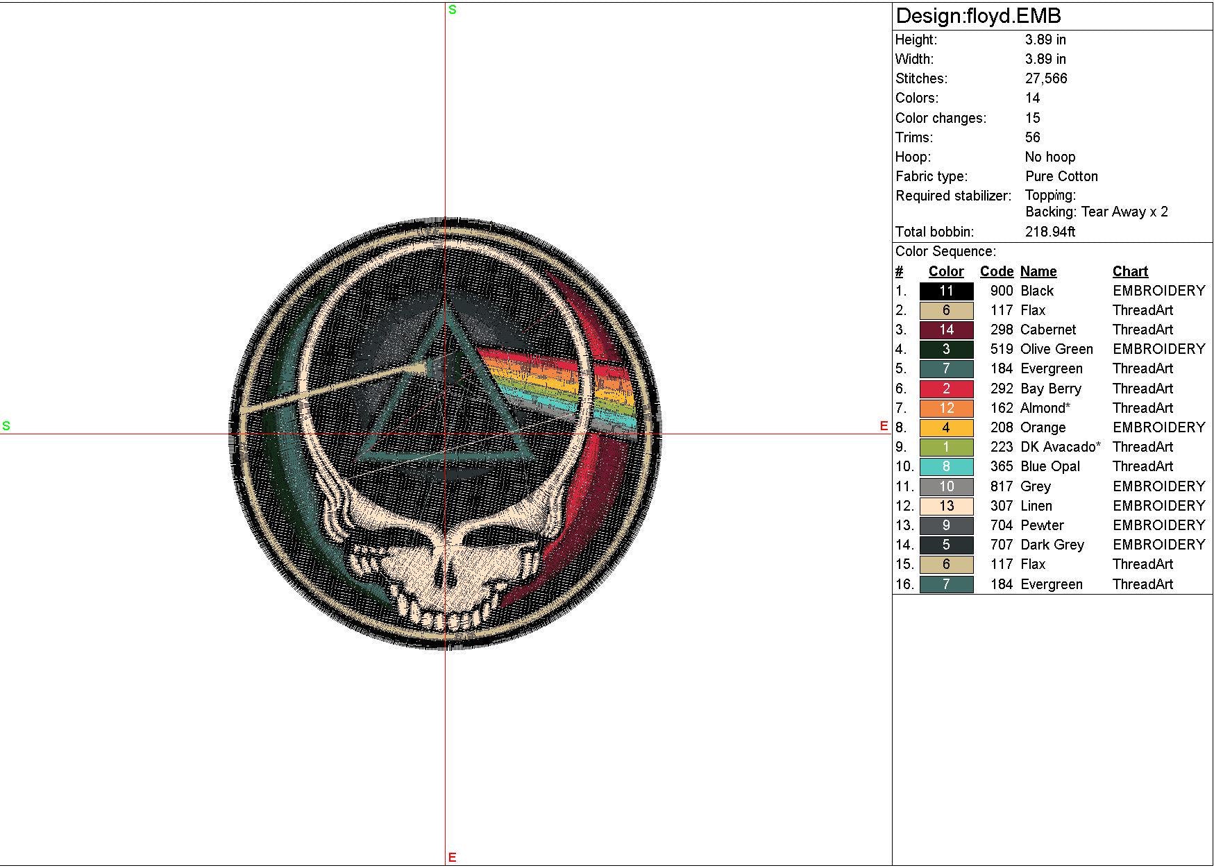 dark grateful dead stealie embroidery design